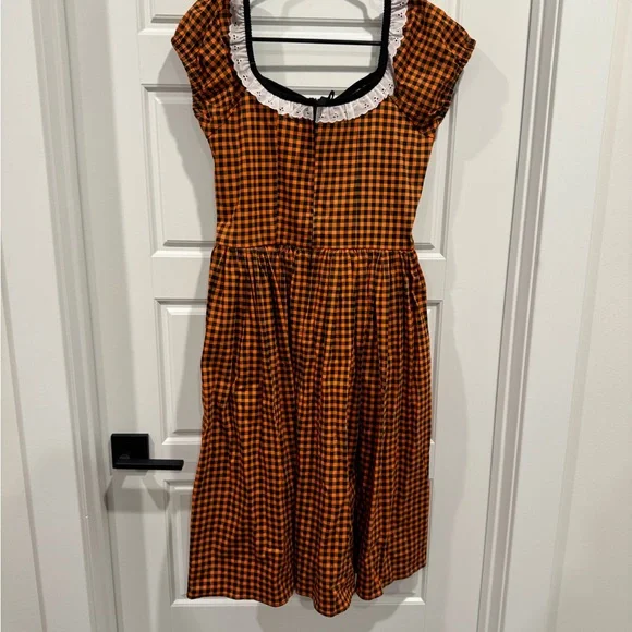 Vixen by Micheline Pitt Orange Checkered Midi Dress with Black Accents - Picture 4 of 5